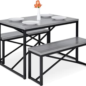 Best Choice Products 45.5in 3-Piece Bench Style Dining Furniture Set, 4-Person Space-Saving Dinette for Kitchen, Dining Room w/ 2 Benches, Table - Gray/Black