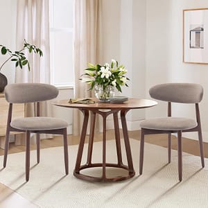 COLAMY Wooden Dining Chairs Set of 2, Modern Fabric Upholstered Kitchen Side Chairs, Farmhouse Dining Room Chair with Foot Pegs, Camel