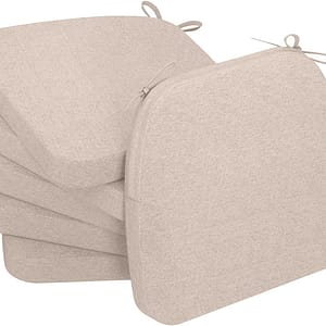 AAAAAcessories D-Shaped Chair Cushions for Dining Chairs with Ties and Removable Cover, 2'' Thick Dining Kitchen Chair Pads, Indoor Dining Room Chair Cushions, 17'' x 16'', 6 Pack, Beige
