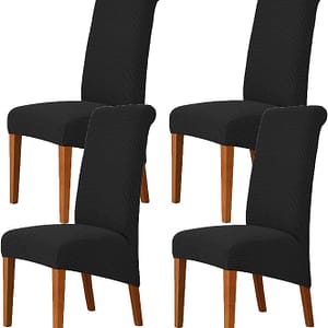Deisy Dee Stretch XL/Oversized Soft Spandex Extra Large Dining Room Chair Covers for Kitchen DiningRemovable Washable Chair Protectors Slipcovers (Black, 4)
