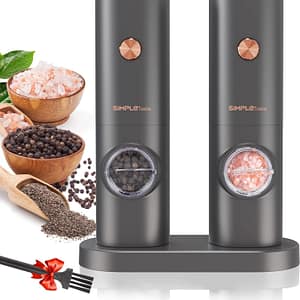 SIMPLETASTE Electric Salt and Pepper Grinder Set, One-Handed, Battery Powered, Adjustable Coarseness, LED Light, Pepper mills with stand, Seasoning Tools for Kitchen, Dining or Gifting