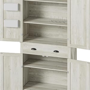 IRONCK Kitchen Pantry Storage Cabinet 83.9" H, with Barn Doors, Drawer, 4 Adjustable Shelves, Freestanding Cupboard for Dining Room Living Room, Laundry, Rustic Maple
