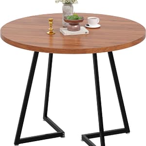 VECELO 35" Round Dining Table for 4, Wood-Grain Tabletop & Heavy-Duty Steel Frame, for Kitchen, Living Room, Easy Assembly, Walnut