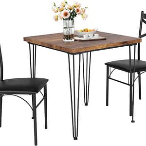 VECELO Kitchen Dining Room Table Set with 2 Chairs for Small Space, Apartment,Metal Steel Frame