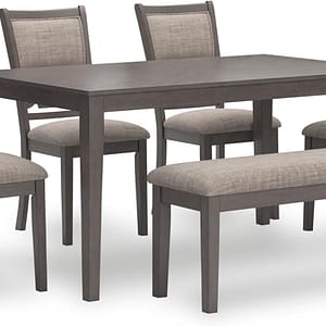Signature Design by Ashley Wrenning Modern Diamond Patterned Dining Table with 4 Upholstered Chairs and Bench, Set of 6, Gray & Light Gray