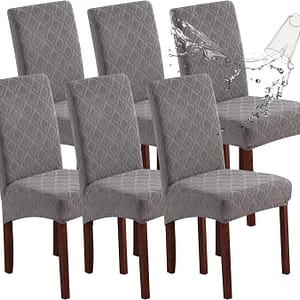 Genina Waterproof Chair Covers for Dining Room, Stretch Jacquard Dining Chair Slipcovers Removable Washable Chair Protector for Kitchen, Parsons (Jacquard-Light Gray, 6 PCS)