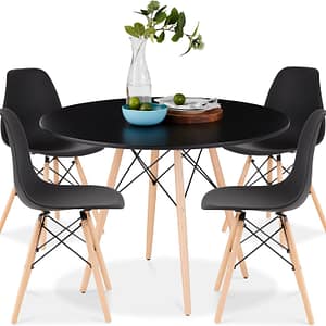 Best Choice Products 5-Piece Dining Set, Compact Mid-Century Modern Table & Chair Set for Home, Apartment w/ 4 Chairs, Plastic Seats, Wooden Legs, Metal Frame - Black/Oak