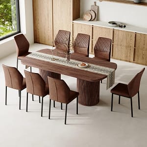 79" Dining Table Set for 8,Large Rectangular Kitchen Table Set for 8 with Cushioned Chairs,Modern Mid-Century Wood Dining Room Table Set,Ideal for Dining & Gatherings (Walnut)