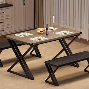 GAOMON Dining Table with 2 Benches, Kitchen Table Set for 4, 3 Piece Dining Table Set for Small Space, Apartment, Saving Space for Kitchen, Dining Room (1.18'' Inch Cusion)