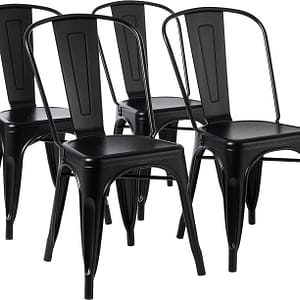 Amazon Basics Metal Dining Chairs, Easy to Assemble, Sturdy, 4 Pack, 20.1" D x 17.1" W x 33.5" H, Matte Black