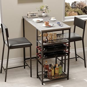 IDEALHOUSE Dining Room Table with 2 Upholstered Chairs, Bistro Table and Chairs Set of 2 with Storage Shelves, Dining Table and Chairs with Metal Frame, Small Kitchen Table for Apartment, Home