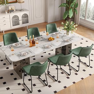 Dining Chairs Set of 6, PU Leather Armless Dinner Chairs with Backrest, 18" Modern Kitchen Dining Room Chair with Metal Legs for Home (Green)