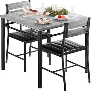 IRONCK Dining Table Set for 2, Small Kitchen Table with Upholstered Chairs for Kitchen & Dining Room, Compact Dining Set for Small Spaces, Gray