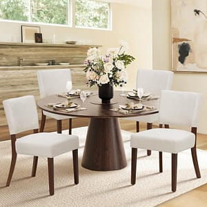 COLAMY Upholstered Dining Chairs Set of 4, Modern Kitchen Chairs with Open Back, Farmhouse Fabric Side Dining Room Chairs with Wood Legs for Dining Room Kitchen Restaurant, Beige
