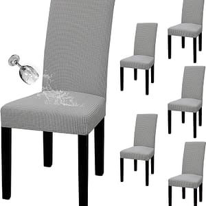 Easy-Going 100% Waterproof Dining Room Chair Cover Set of 6, Stretch Jacquard Parson Chair Slipcover Removable Washable Chair Protector for Home, Restaurant, Banquet (Large, Light Gray)
