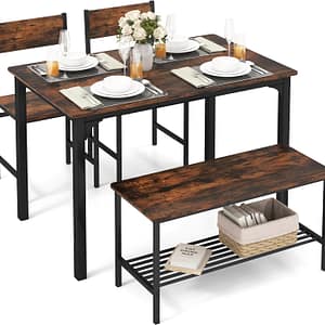 Tangkula Dining Table Set for 4, Kitchen Table and 2 Chairs for 4 with Bench, 4 Piece Dining Table Set for Small Space, Apartment