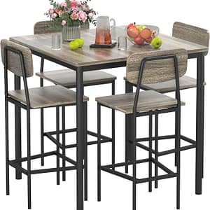 Kitchen Table Chairs Set of 4, Dining Table Set for 4 with Space-Saving Design, Industrial Dining Room Table Set for Family Dinner, Party, Gray