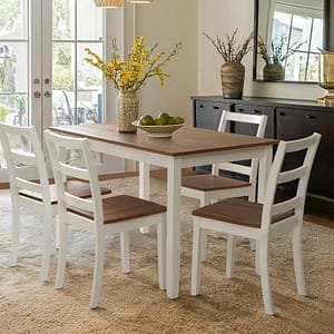 5-Piece Solid Wood Table Set, Dining Table Set for 4, Farmhouse Rectangular Kitchen Table, Space-Saving Dinette Table Set for Dining Room, Office, Terrace, Courtyard - White
