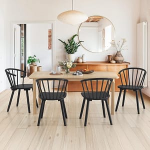 LUE BONA Black Dining Chairs Set of 4, Farmhouse Wood Dining Chairs with Semicircular Backrest, Spindle Dining Chair for Kitchen and Dining Room, 18 Inch
