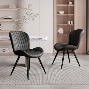 Dining Chairs Set of 2, Modern Dining Room Chairs Comfy Backrest Thick Upholstered Kitchen Chairs 19IN Height with Metal Legs Black
