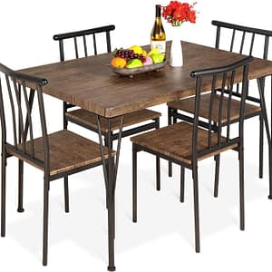 Best Choice Products 5-Piece Metal and Wood Indoor Modern Rectangular Dining Table Furniture Set for Kitchen, Dining Room, Dinette, Breakfast Nook w/ 4 Chairs - Drift Brown