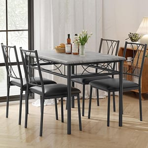 Dining Table Set for 4, Rectangle Compact Dining Table and Chairs Set, Small Kitchen Table Set with 4 Upholstered Chairs for Apartment, Rustic Gray