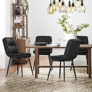 Dining Chairs Set of 4, Double-Layer Upholstered Kitchen & Dining Room Chairs, Faux Leather Dining Chair with Metal Legs, 18 inch, Black