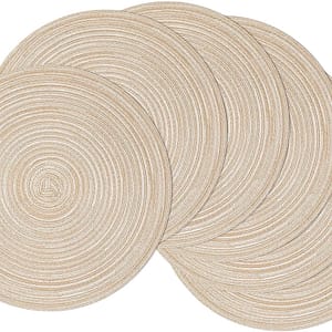SHACOS 15 inch Round Braided Placemats Set of 6 Non Slip Heat Resistant Round Table Mats Washable Place Mats for Dinner Party Table Decoration (Beige, 6)