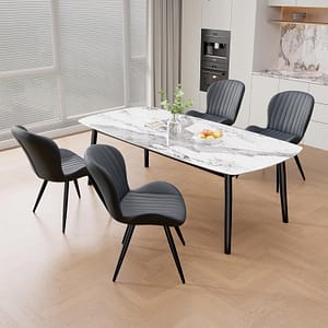 Dining Chairs Set of 4, Modern Dining Room Chairs Comfy Backrest Thick Upholstered Kitchen Chairs 19IN Height with Metal Legs Dark Grey