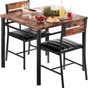 IRONCK Dining Table Set for 2, Small Kitchen Table with Upholstered Chairs Dinning Table Set for Kitchen & Dining Room, Compact Dining Set for Small Spaces, Rustic Brown
