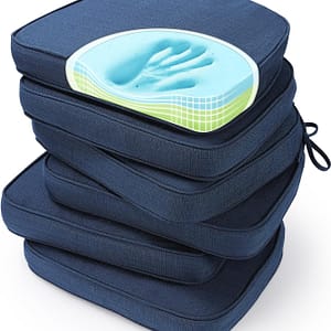 SUNROX Gel Memory Foam Chair Cushions, FadeShield Water-, Stain-Resistant Durable Reversible Seat Cushion Pads with Ties for Indoor/Outdoor Kitchen Dining Office 17"x16" Set of 6, Navy