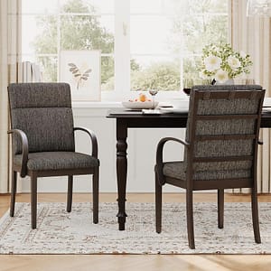 COLAMY Wooden Dining Chairs Set of 2, Modern Large Kitchen Side Chairs, Farmhouse Ladder High Back Dining Room Chair with Wide Seat, Curved Armrests - Brown