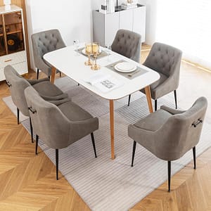 Modern Kitchen Chairs Set of 6, Mid Century Dining Chairs with 5.12" Cushions and Metal Legs, Upholstered with Back Pull Rod for Living Room (Grey)