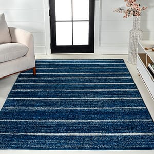 JONATHAN Y MOH201C-5 Williamsburg Minimalist Stripe Area Rug, Contemporary, Modern, Bohemian, Scandinavian, Rustic for Living Room, Dining Room, Bedroom, Kitchen, Navy/Cream, 5 X 8