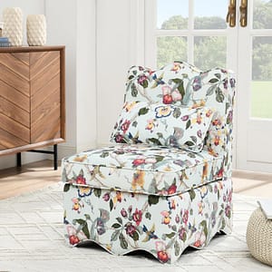 Ball & Cast Flannel Upholstered Armless Dining Chair, Classic American Style Flower Design Fabric, Comfy Farmhouse Accent Chair with Padded Seat and Backrest for Living Room Kitchen, Red
