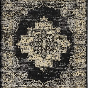 Nourison Grafix Traditional Black 7' x 10' Area Rug, Easy Clean, Non Shedding, Bed Room, Living Room, Dining Room, Kitchen (7x10)
