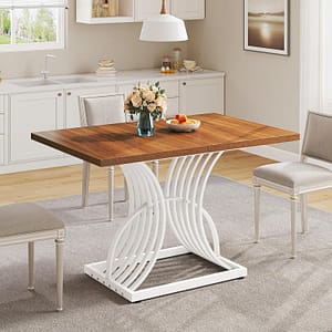 DWVO Modern Dining Table for 4 People 47 Inch Rectangular Kitchen Table with Walnut Tabletop and White Geometric Legs Small Dinner Table Kitchen & Dining Room Furniture