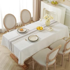 Rectangle Table Cloth Waterproof Cotton Linen Fall Tablecloth Burlap Wrinkle Free Tablecloth for Kitchen Dining, Party, Holiday, Christmas, Beige, Wine Leaf, 4-6 Seats/55x75 Inches