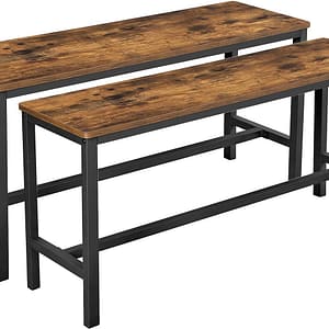 VASAGLE Dining Bench, Pair of 2, Industrial Style, Steel Frame, for Kitchen, Living Room, 12.8 x 42.5 x 19.7 Inches, Rustic Brown + BlackUKTB33X