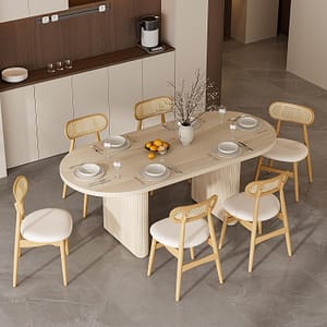 homary Oval Dining Table for 4-6, 63"-79" Extendable Kitchen Table, Japandi Wooden Dining Room Table with Pedestal Base