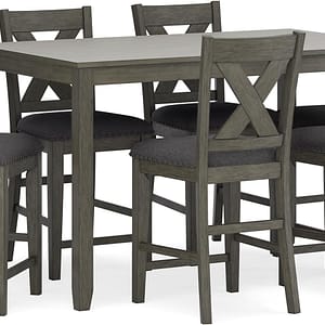 Signature Design by Ashley Caitbrook Casual Counter Height Dining Table and Upholstered Bar Stools with Nailhead Trim, Set of 7, Gray