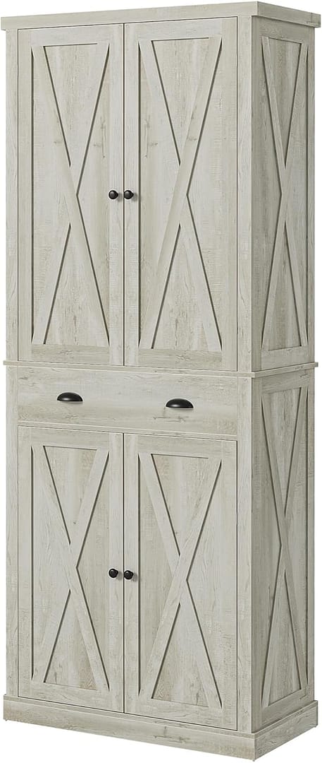 IRONCK Kitchen Pantry Storage Cabinet 83.9″ H, with Barn Doors, Drawer, 4 Adjustable Shelves, Freestanding Cupboard for Dining Room Living Room, Laundry, Rustic Maple