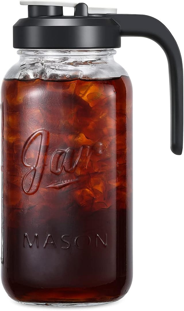 AOZITA 64 oz Glass Pitcher with Lid - 2 Quart Mason Jar Pitcher with Filter Lid, Wide Mouth Jar Leak-proof Water Jug, Heavy Duty Glass Container for Water, Juice, Milk, Tea, Iced Coffee, and Drinks