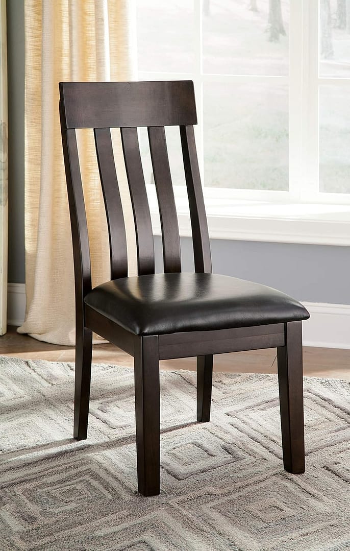 Signature Design by Ashley Haddigan Faux Leather Cushioned Rake Back Dining Chair, 2 Count, Dark Brown