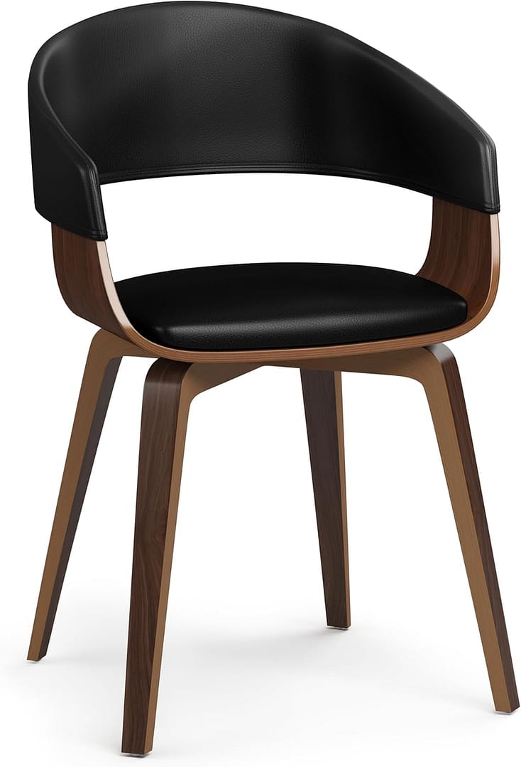 SIMPLIHOME Lowell Dining Chair in Black Vegan Faux Leather, 21.1 x 20.5 x 30.3 inches, Bentwood Frame, Modern Curved Design for Dining Room