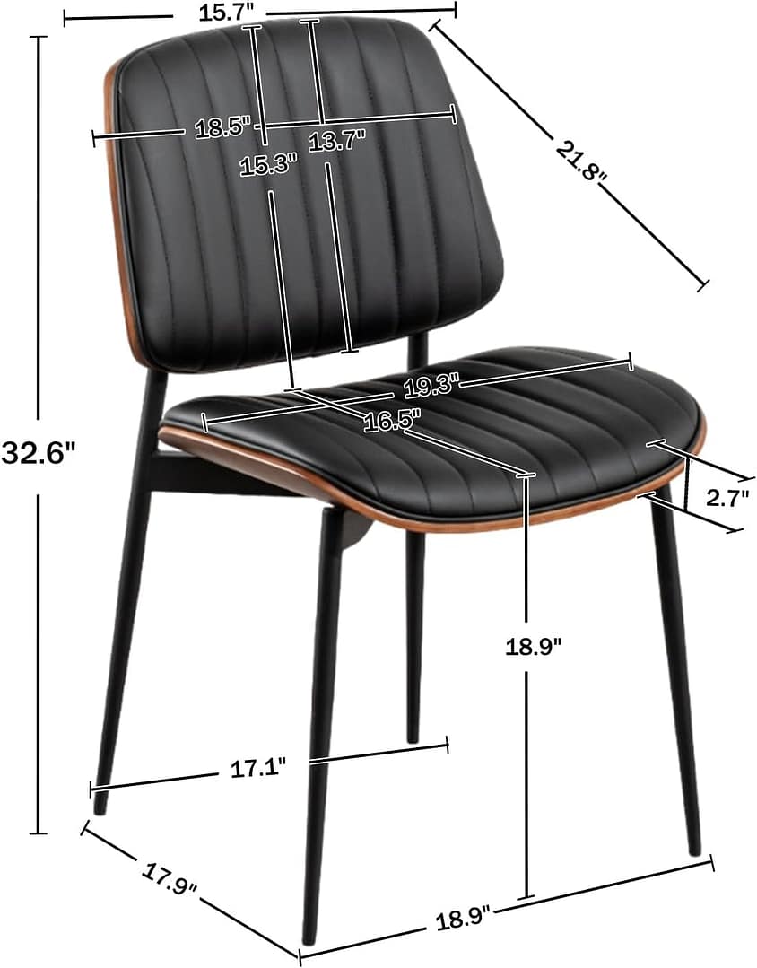LUNLING Mid Century Modern Retro Faux Leather Dining Chairs Set of 4 with Walnut Bentwood Upholstered Seat Metal Legs Adjustable Foot (Black)