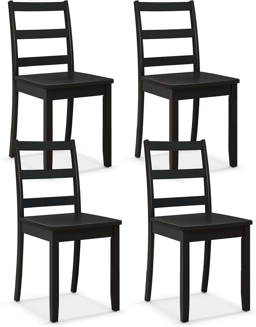 Giantex Wood Dining Chairs Set of 4 Black- Wooden Armless Kitchen Chairs with Solid Rubber Wood Legs, Non-Slip Foot Pads, Max Load 400 Lbs, Farmhouse Style High Ladder Back Wooden Dining Room Chairs