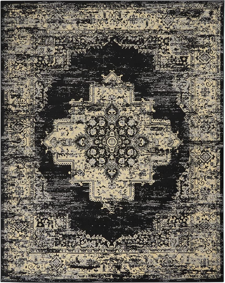 Nourison Grafix Traditional Black 7' x 10' Area Rug, Easy Clean, Non Shedding, Bed Room, Living Room, Dining Room, Kitchen (7x10)