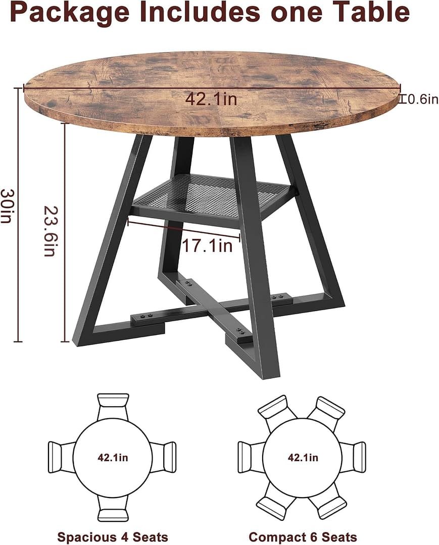 Round Dining Table for 4,Kitchen Dining Room Circle Dinner Pedestal Table,Space Saving Wood Kitchen & Dining Room Furniture (Vintage, 42In)