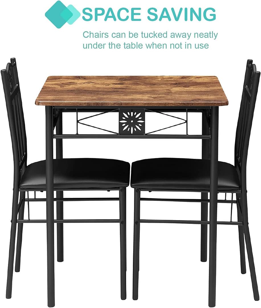 VECELO 3-Piece Kitchen Dining Room Table Set for Small Spaces, PU Padded Chairs, Retro Brown